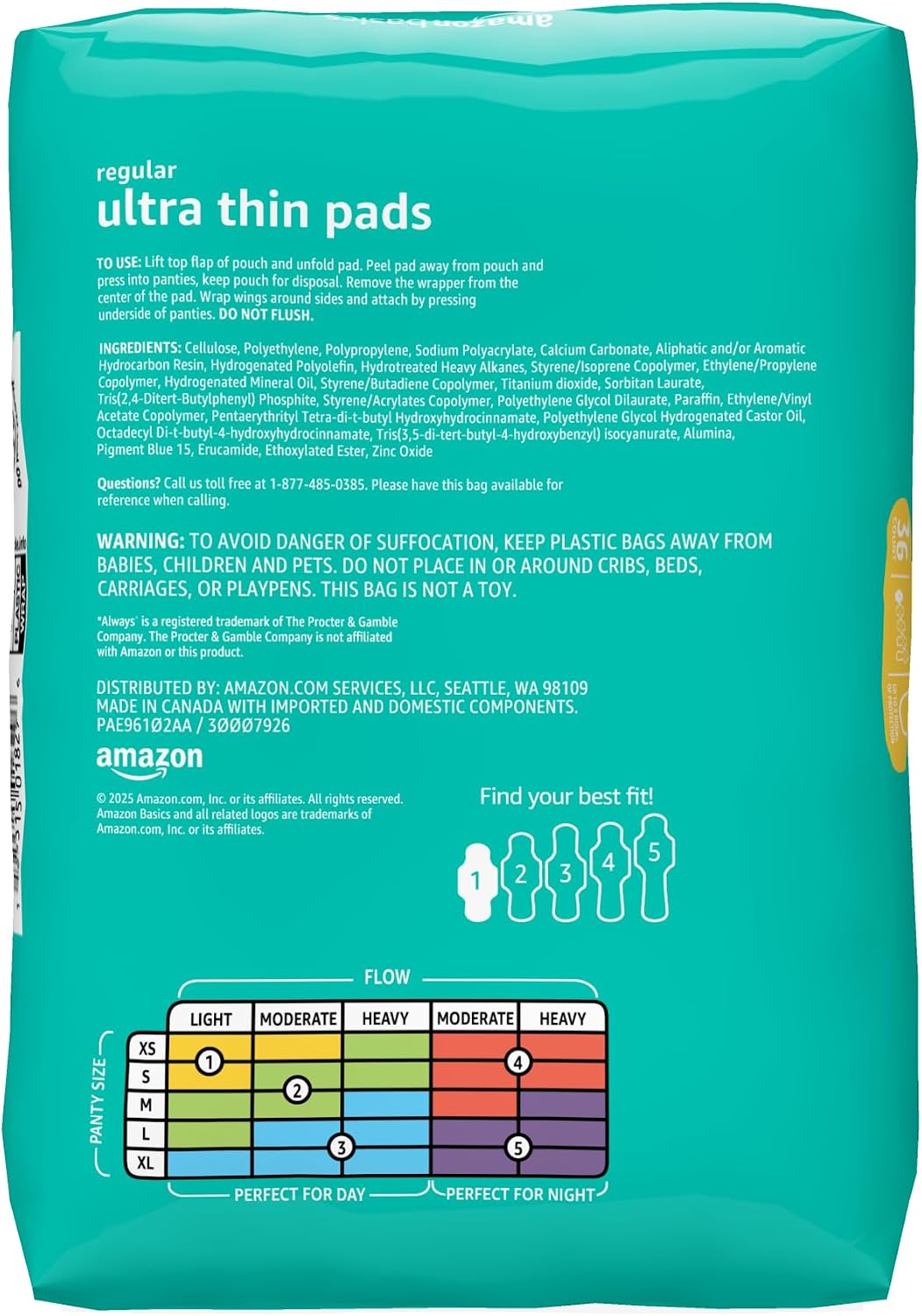 Regular Absorbency Feminine Pads for Women, Ultra Thin with Flexi-Wings, Unscented, Size 1, Absorbent, 144 Count (4