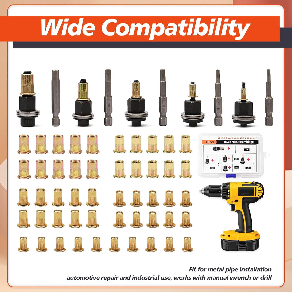 60Pcs Upgrade Carbon Steel Rivet Nut Tool Set M3 M4 M5 M6 M8