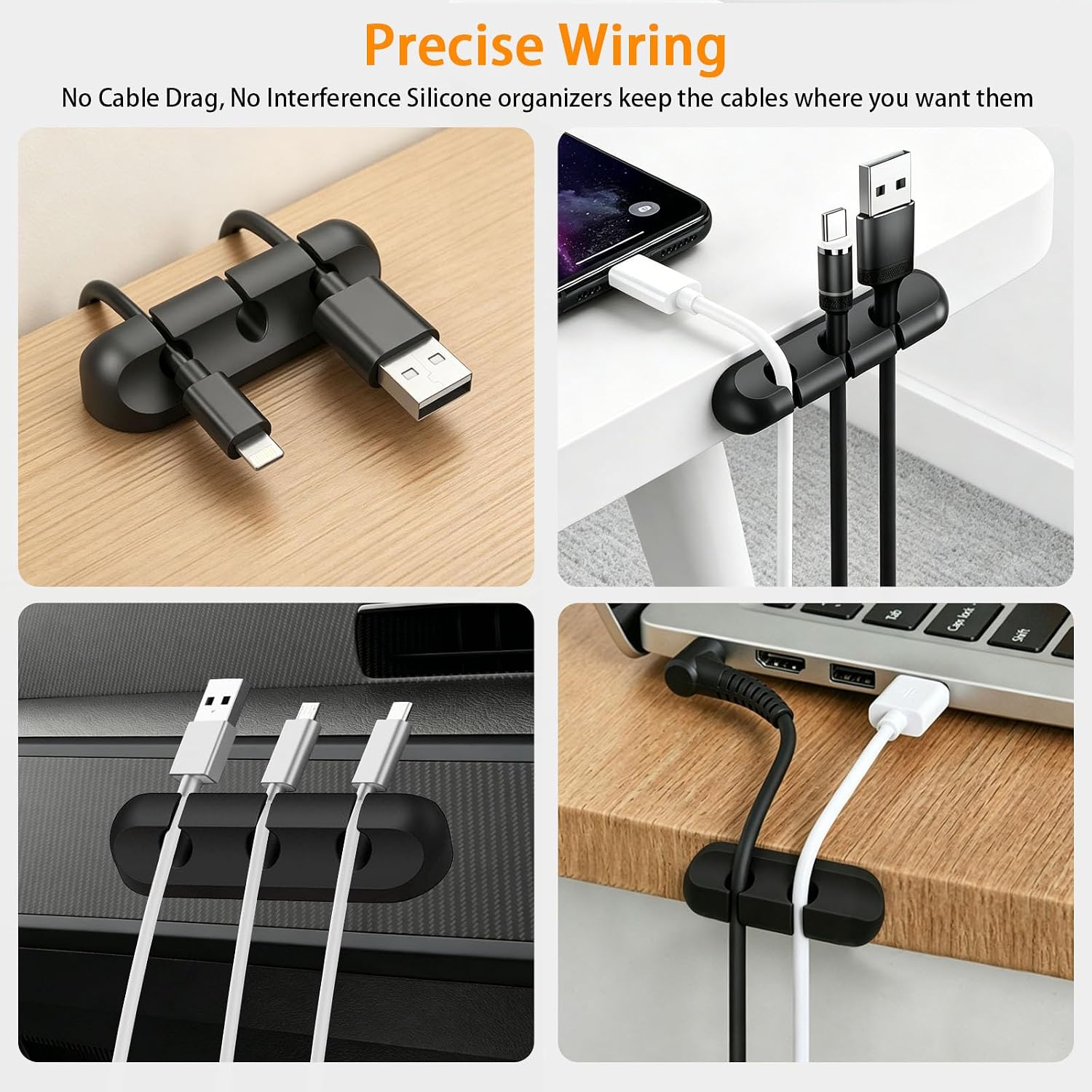 Cable Management Kit, 6 Spring Clips 360 Rotating, 3 Power Strip Holders, 67 Cord Clips, 5 Silicone Straps, 2