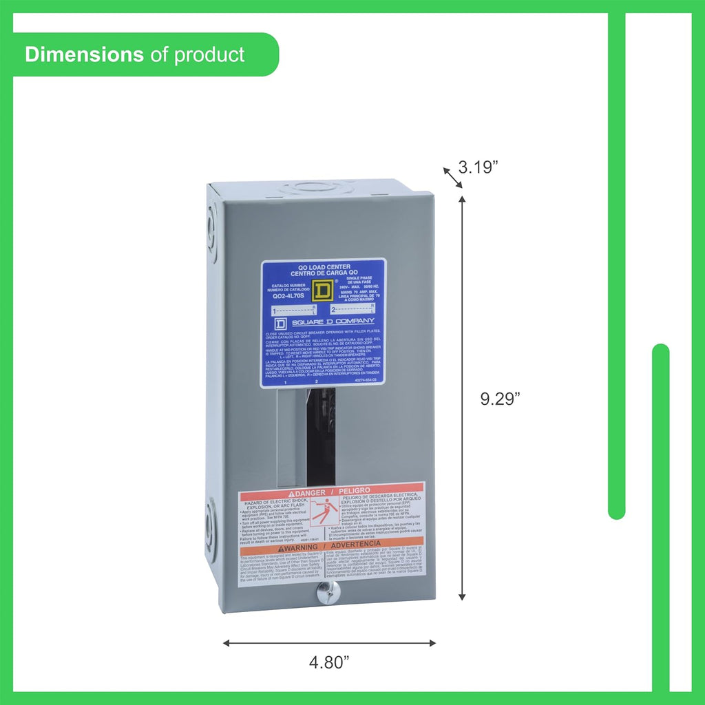 Square D - QO24L70SCP QO 70-Amp 2-Space 4-Circuit Indoor Main Lugs Load Center with Surface Mount Cover