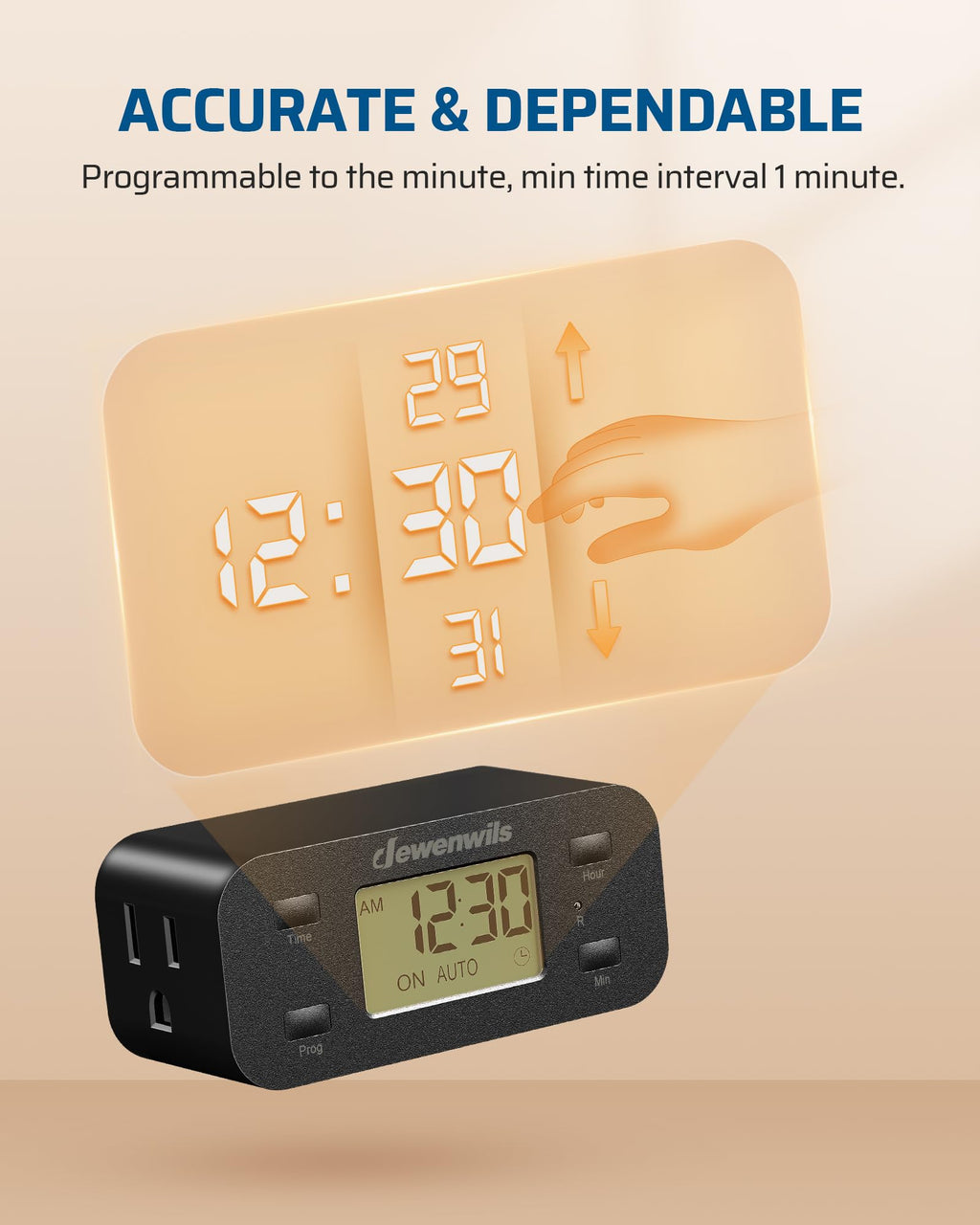 DEWENWILS Indoor 24 Hour Programmable Digital Timer Outlet, 1 Outlet,1 Pack