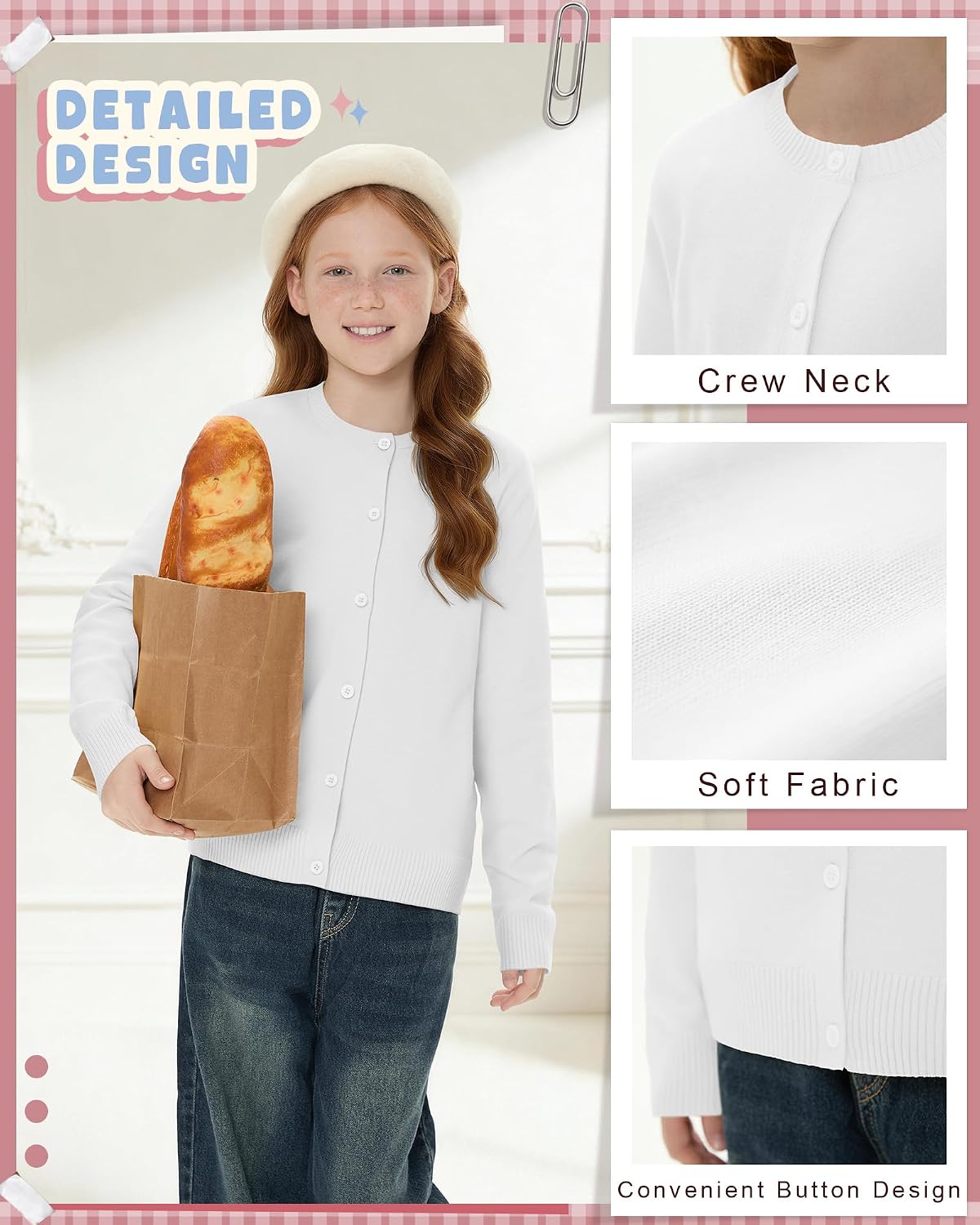 WeekCheer 2 Pack Girls Button Cardigan Sweater | Long Sleeve, Knit Tops, Kids School Uniforms, Fall Winter, 4-12