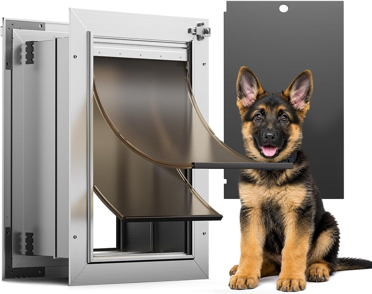 Dog Door for Wall, Medium Doggy Door, Heavy Duty Cat Pet Door, All Aluminum Frame, 2 Magnetic Flaps, Energy