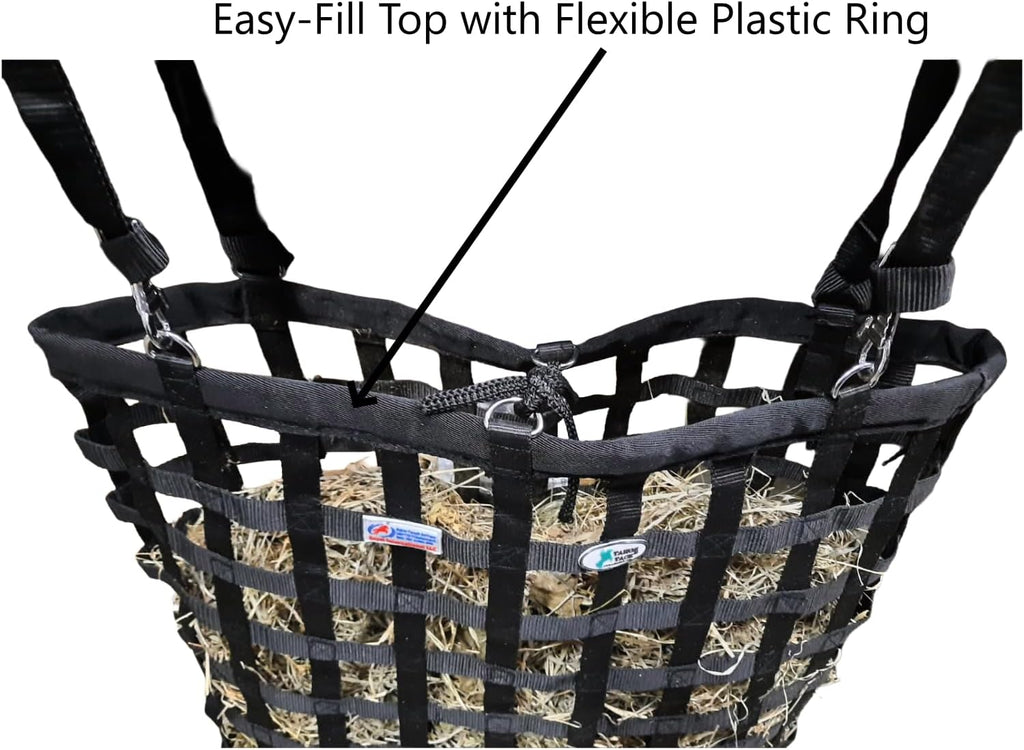 Slow Feed Hay Bag for Horses – Patented Durable Nylon Hay Bag with 2"x2" Mesh, Easy-Fill Top Ring, Tough Bottom for