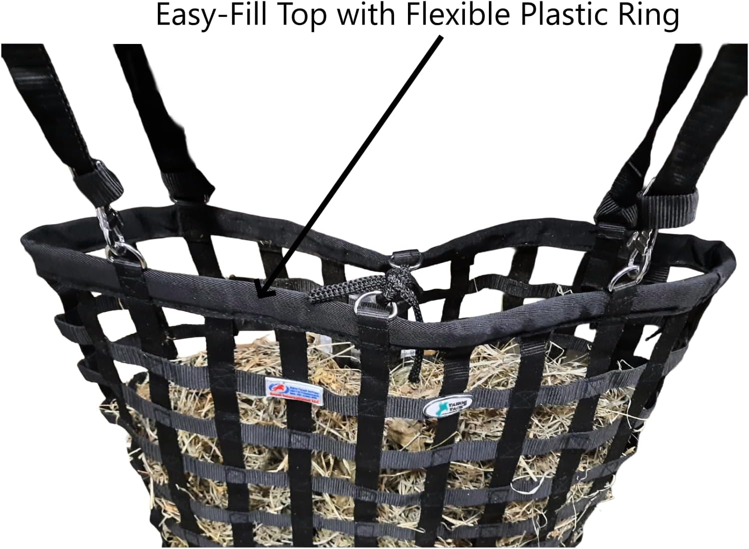 Slow Feed Hay Bag for Horses – Patented Durable Nylon Hay Bag with 2"x2" Mesh, Easy-Fill Top Ring, Tough Bottom for