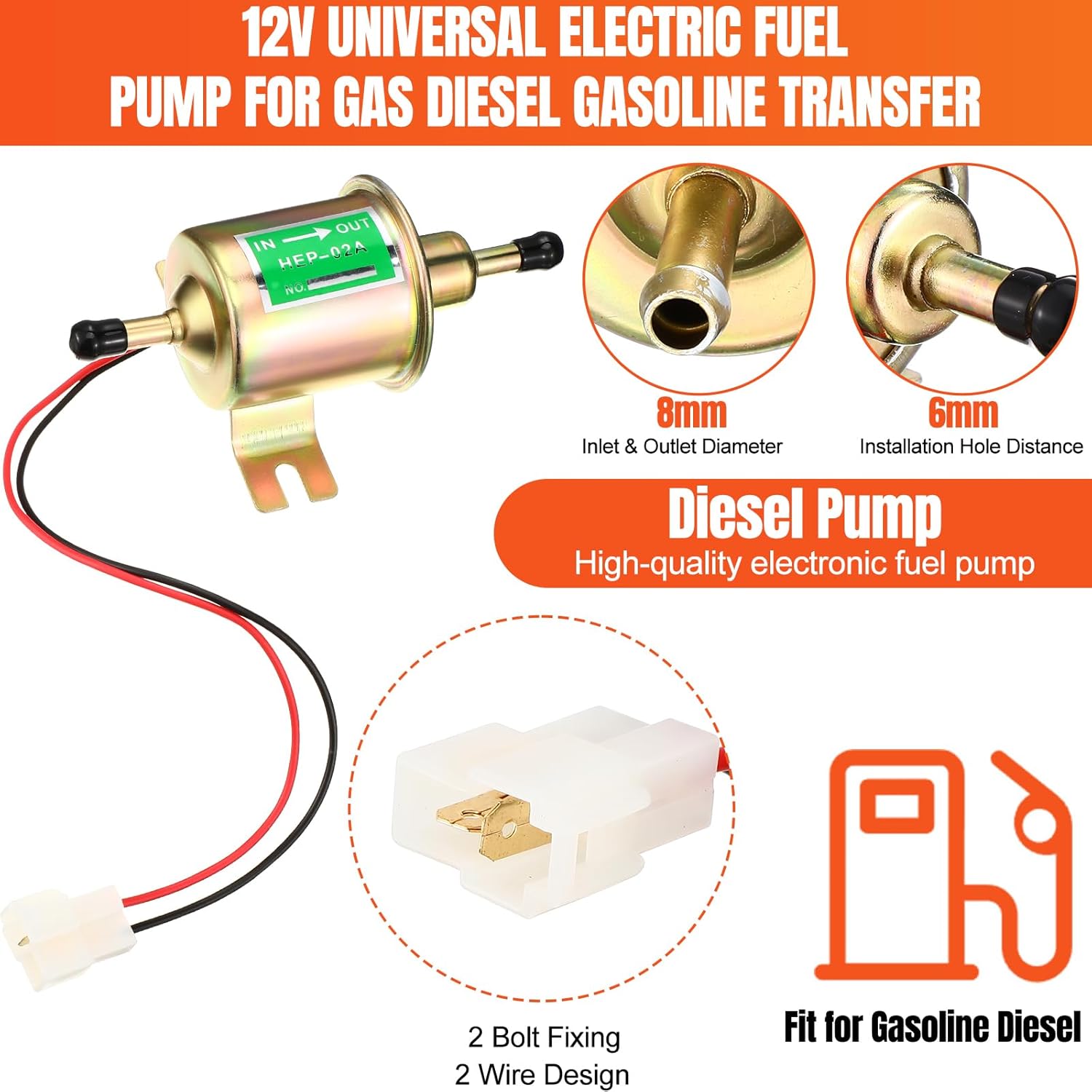 2 Pcs Electric Fuel Pump Kit 12v Universal Low Pressure 4-7 Psi Gas Diesel Inline Pump with 2 Fuel Filter and 8 Hose