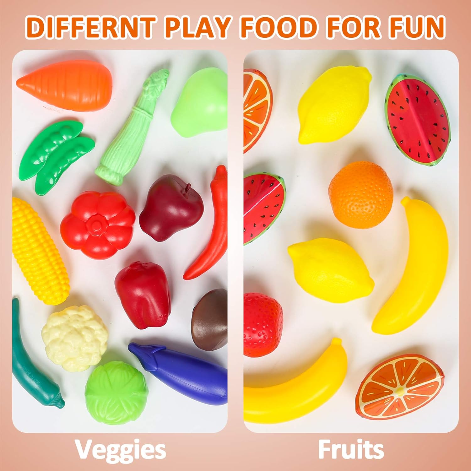 143 Piece Play Food for Kids Kitchen - Toy Assortment - Pretend Food for Toddler - Bonus Water Bottle + Deluxe Color