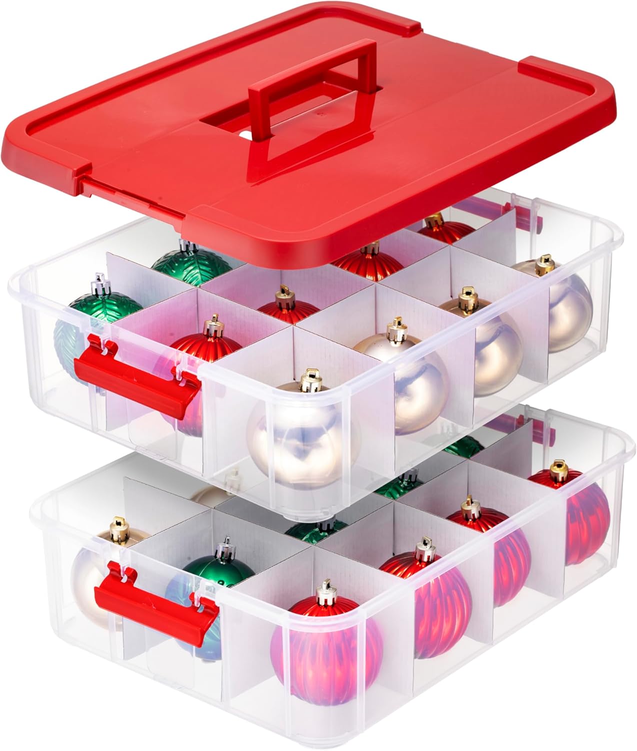 2-Layer Christmas Ornament Storage Box Plastic - 24 Compartment Cchristmas Decoration Storage Box