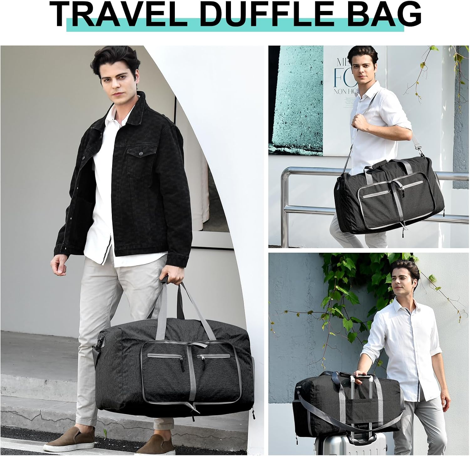 40L Travel Duffle Bag for Men Women - Foldable Duffel Bag with Shoes Compartment - Overnight Bags Waterproof & Tear