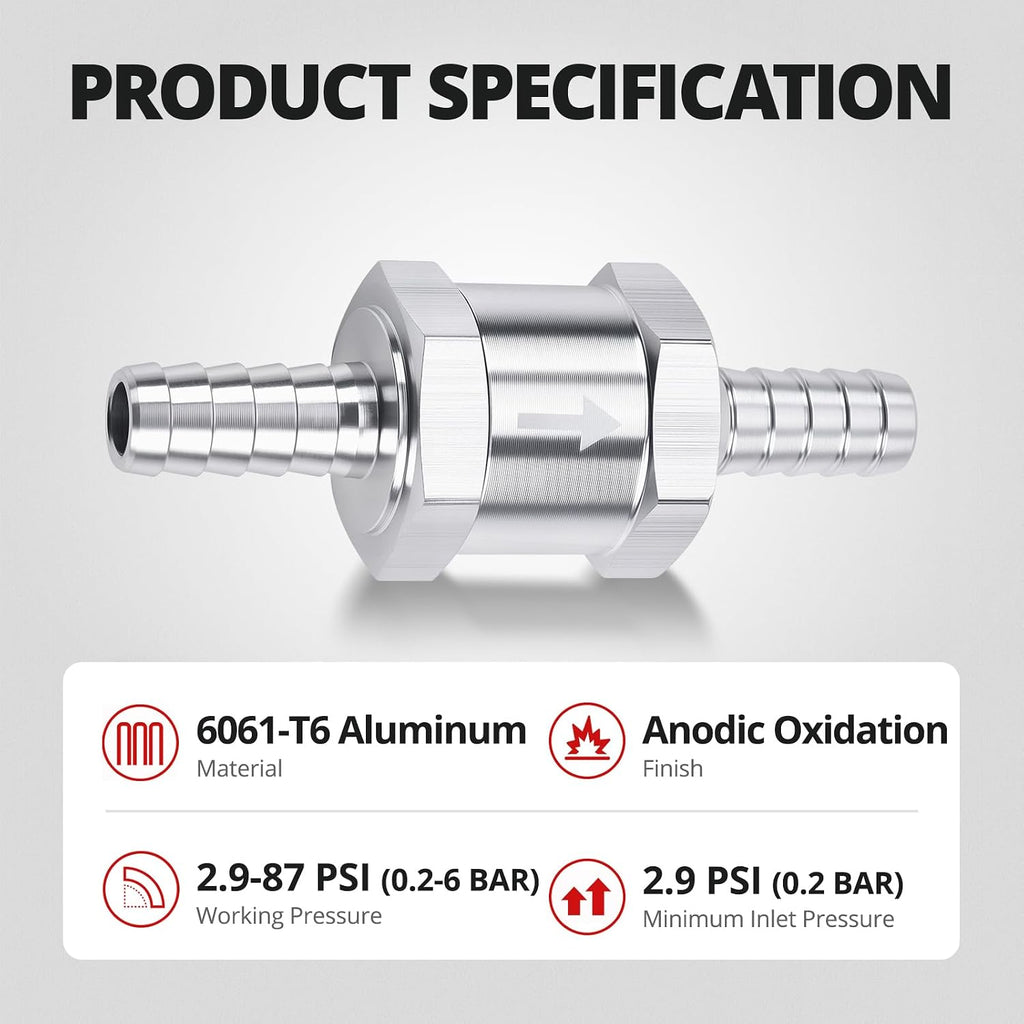 EVIL ENERGY 1/2" Fuel Check Valve One Way Inline Non Return Diesel Gasoline Silver (12mm OD,2PCS)