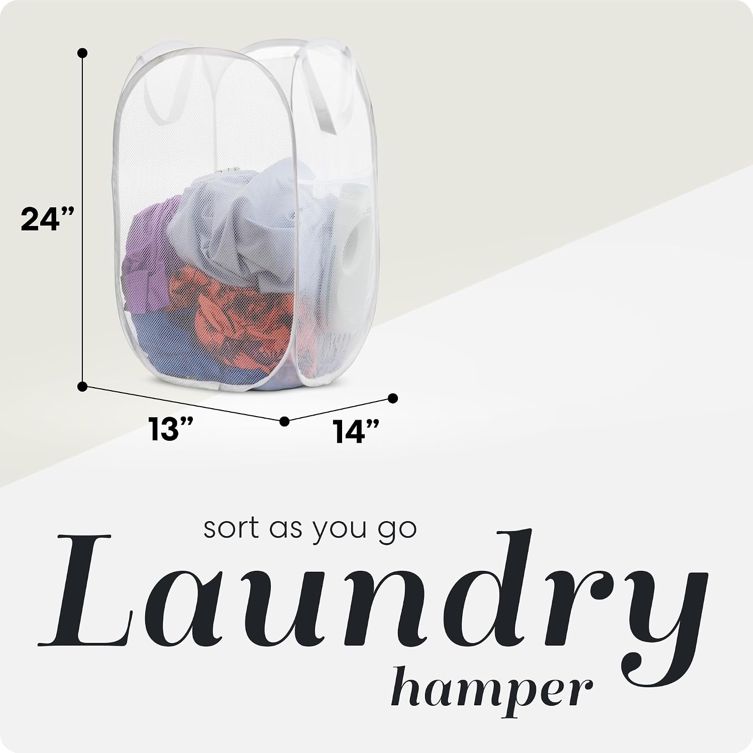 Pop Up Laundry Hamper 71L Sturdy Collapsible Mesh (White) | Collapsible Mesh Pop Up Hamper, Wide Opening, Side