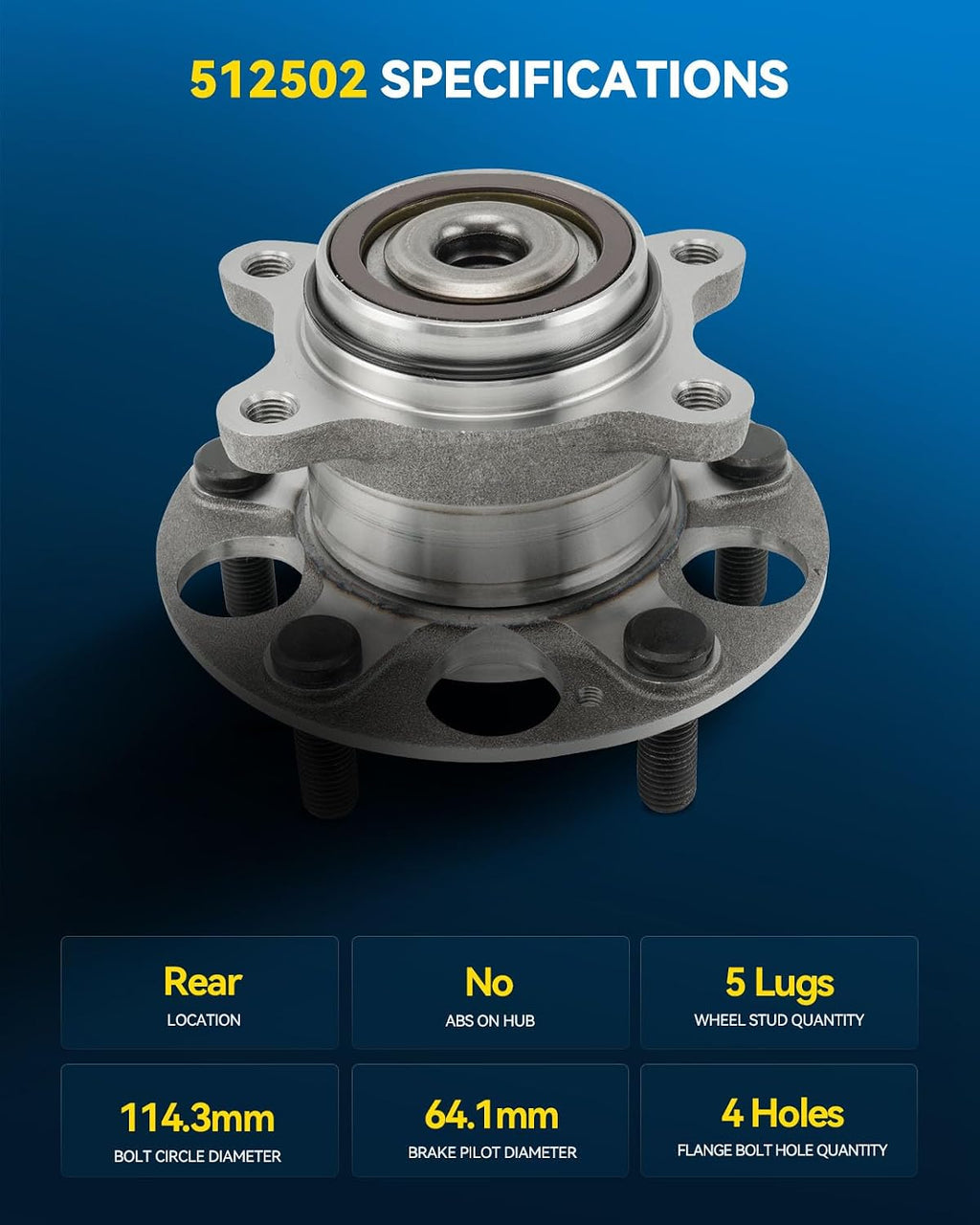 PHILTOP 512502 x2 Rear Wheel Bearing Hub Assembly for Honda Civic