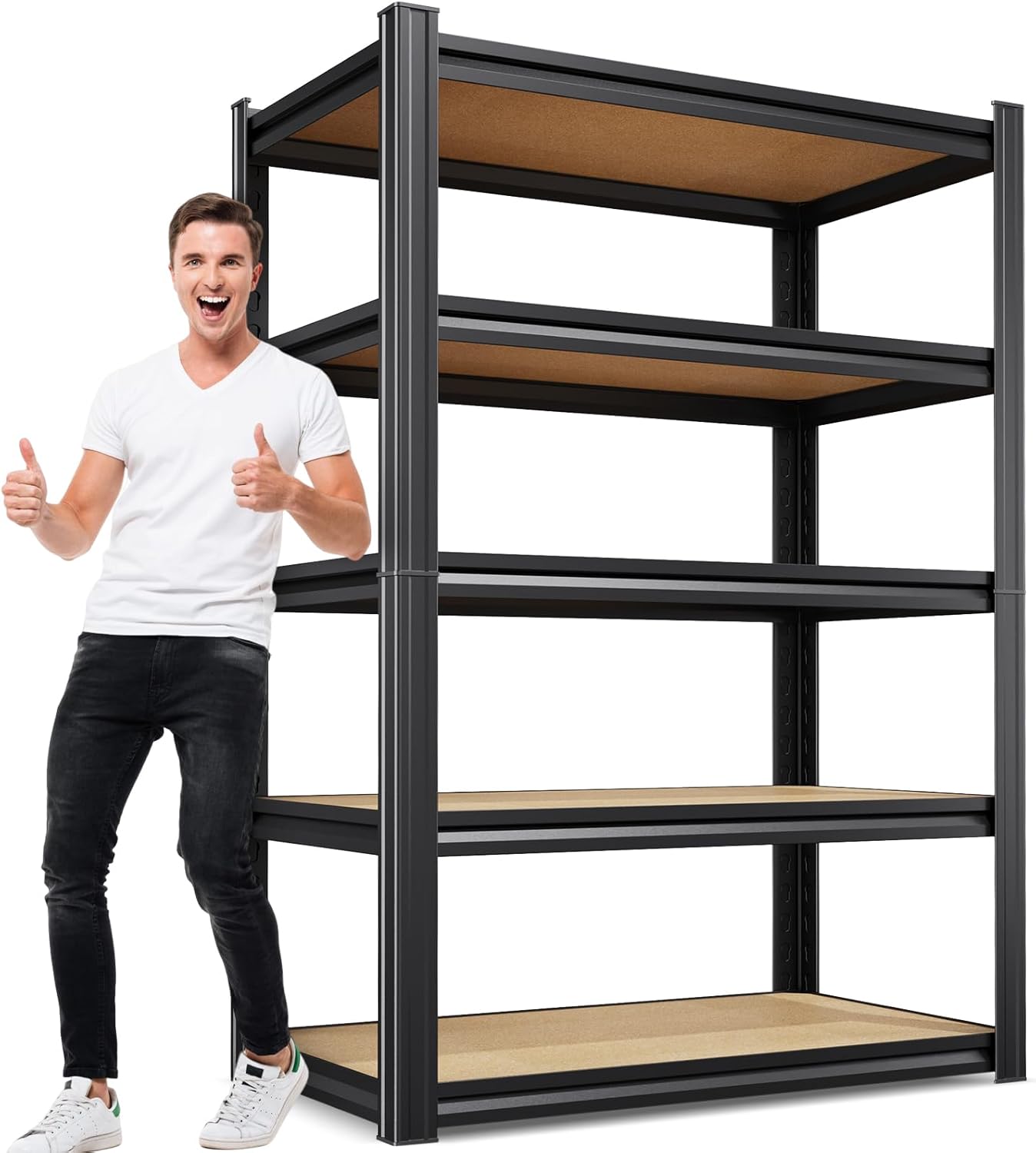 Garage Shelving for Home & Workshop Organization, 5-Tier Adjustable Metal Storage Rack for Tools, Storage Bins &