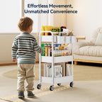 3 Tier Rolling Cart, Heavy Duty Metal Utility Cart with Wheel White
