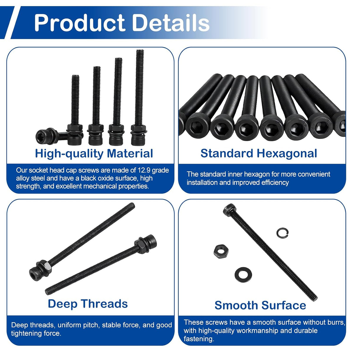 201Pcs M5 x 30-50mm Socket Head Cap Screws Assortment, with Nuts Washers