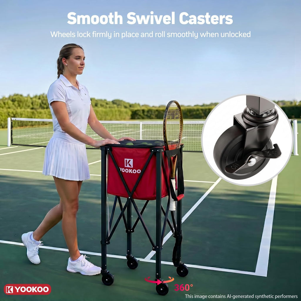 Tennis Ball Hopper Holds 150 Balls, Tennis Cart with Black/Red Bag