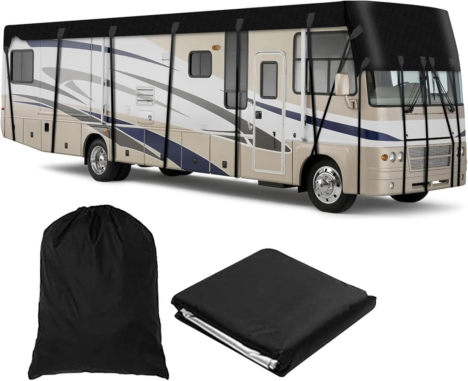 Camper Cover Waterproof 300D Durable Oxford Travel Trailer Cover Wind, Rain and Snow Proof rv Cover Snow Class C Rv
