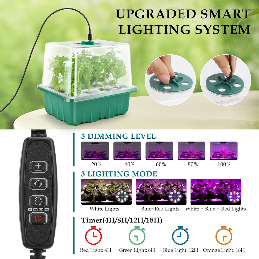 Seed Starter Tray with Grow Light, 60 Flexible Cells 5 PCS Seed Starter Kit, Reusable Seedling Starter Trays with