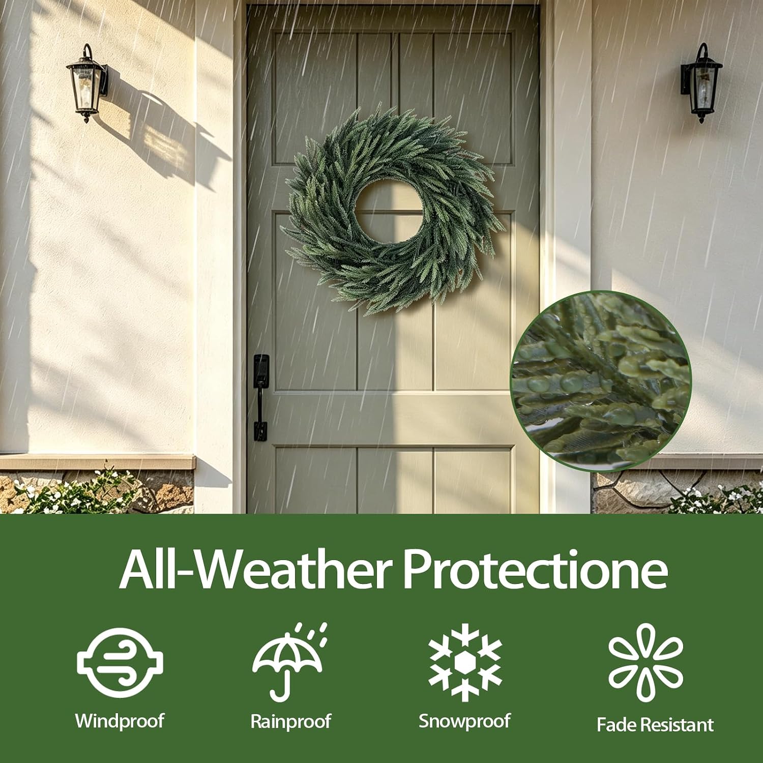 Norfolk Pine Christmas Wreath for Front Door Decoration, 26 in | Green Real Touch Artificial Shapeable Branch, DIY