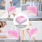 12 Pcs Reusable Glossy Gift Bag, Non-woven Tote Grocery Bag with Handle, Foldable Party Favor Gift Bags
