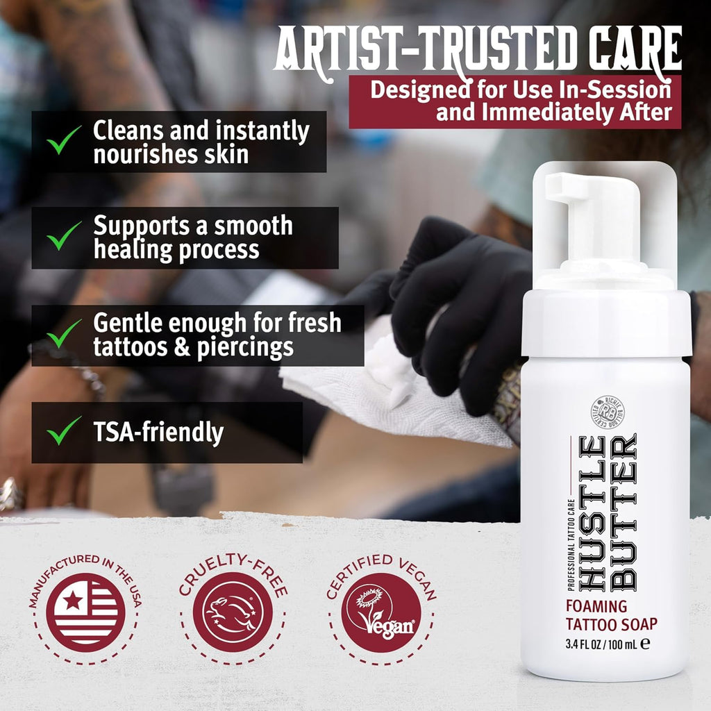 Hustle Butter Tattoo Aftercare Kit - Tattoo Balm, Soap, and Aftercare Wrap - TSA-Friendly - Easy Removal, Mess-Free Wrap
