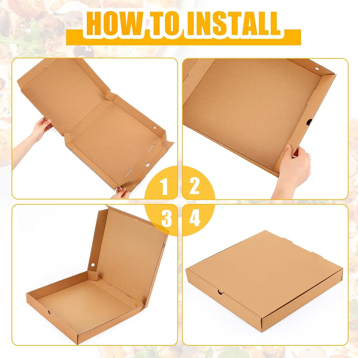100 Pcs Pizza Boxes Bulk Cardboard Square, Kraft, 12 Inch