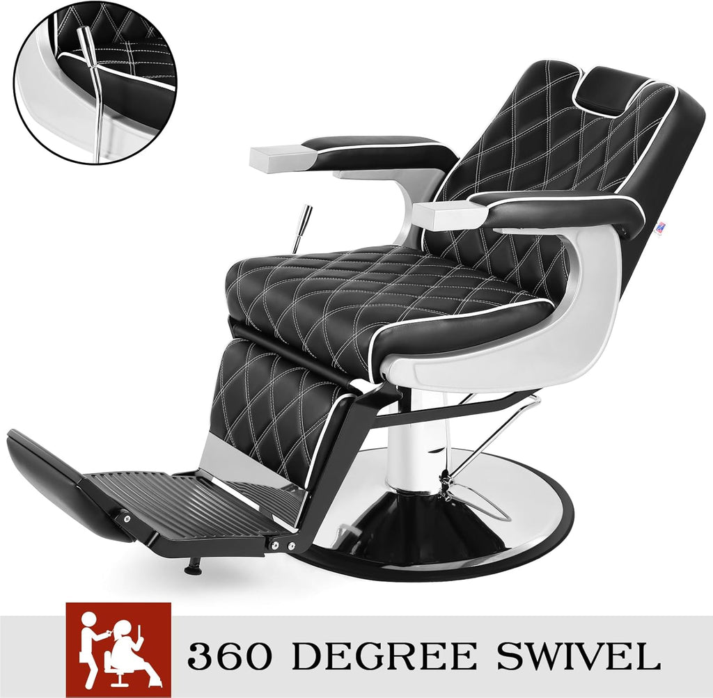 All Purpose Barber Chair Reclining for Barbershop (Black) | Heavy Duty with Footrest and Headrest, Shampoo Spa