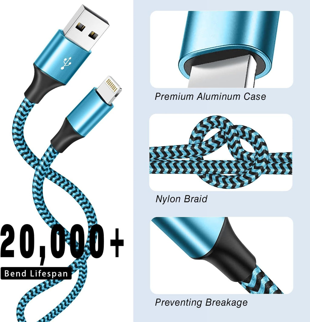 for iPhone Charger 3 Pack 6FT USB Lightning Cable MFi Certified Fast Charging Nylon Braided for iPhone Charger Cord
