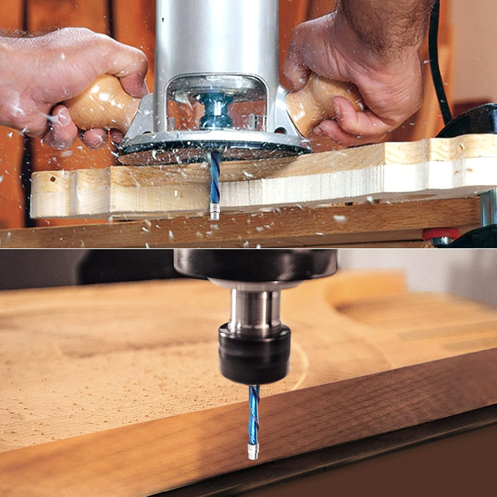 Downcut Spiral Flush Trim Router Bit, 1/4 Inch Shank Solid Carbide Flush Trim Router Bits Spiral with Nano Coated by