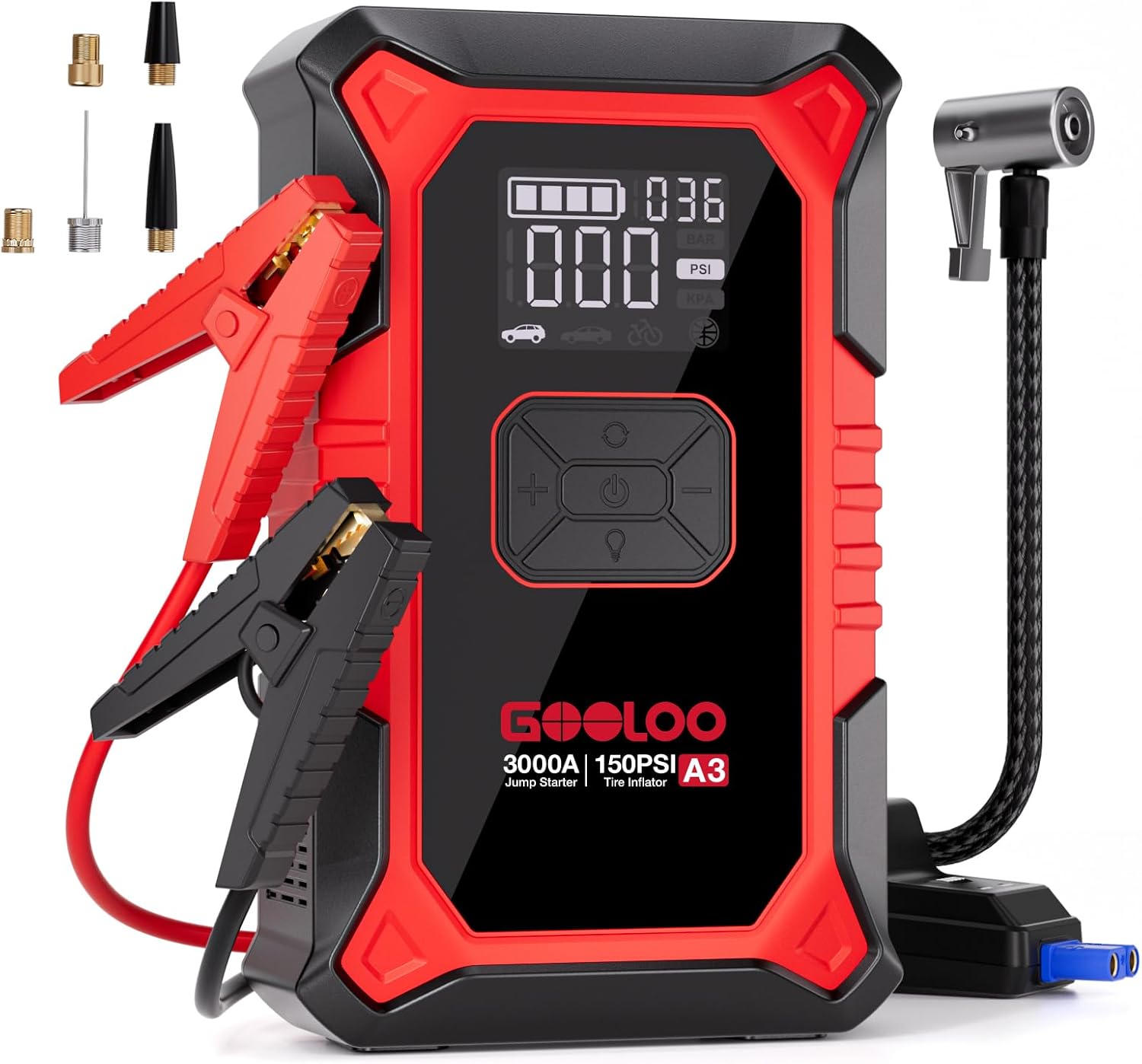 A3 Jump Starter with Air Compressor, 3000A Portable Car Battery Booster (9.0 Gas/6.5L Diesel) with 150PSI