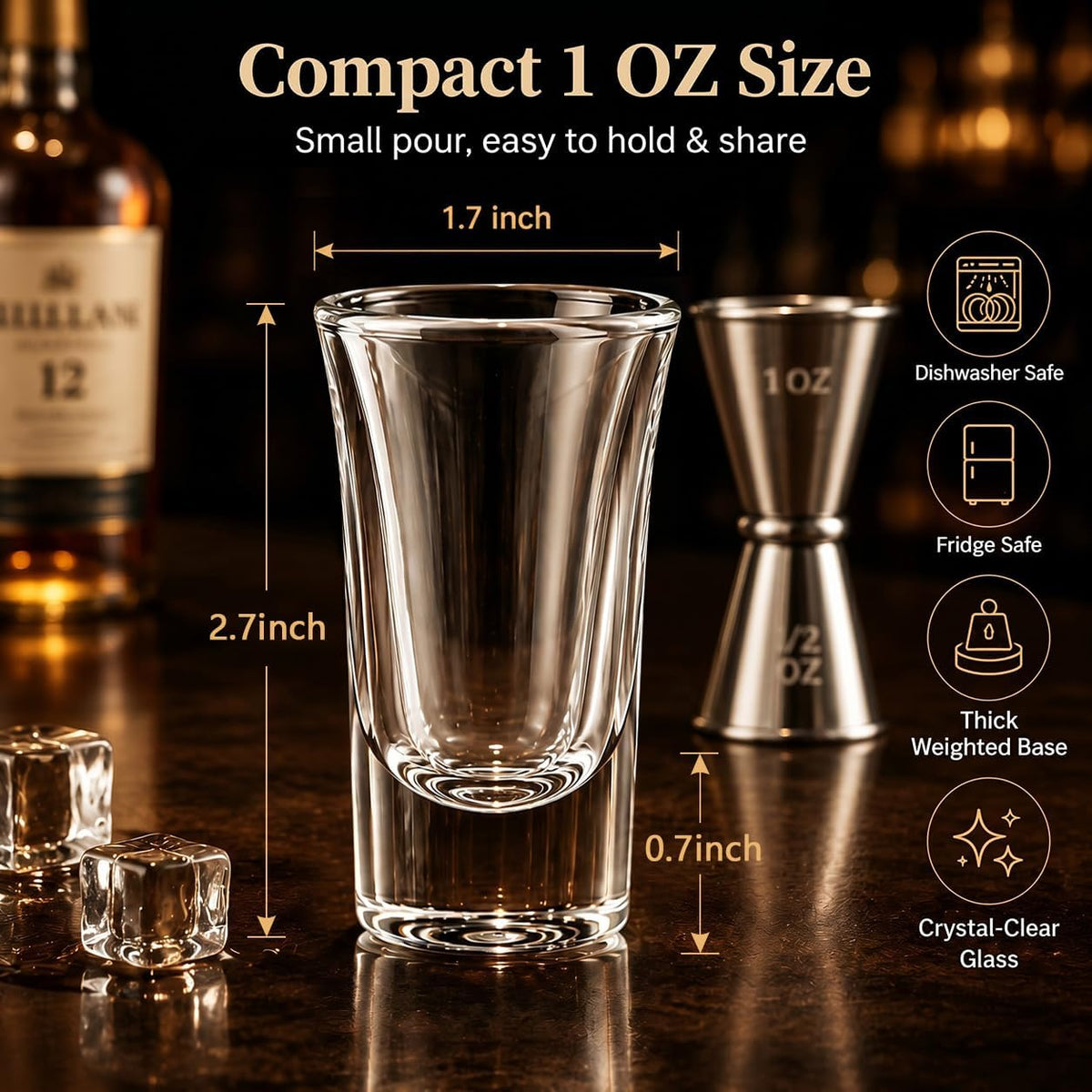 12 Pack 1oz Shot Glasses Set,Clear Shot Glass bulk with Heavy Base