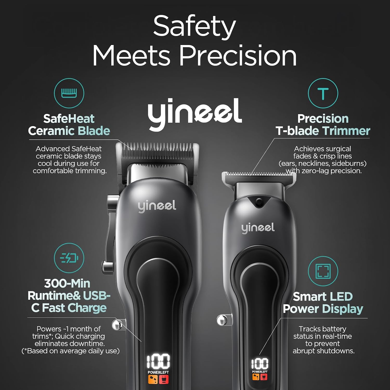 Hair Clippers for Men, Professional Cordless Clippers & Trimmer Set, Super Quiet, Clippers for Hair Cutting Kit with