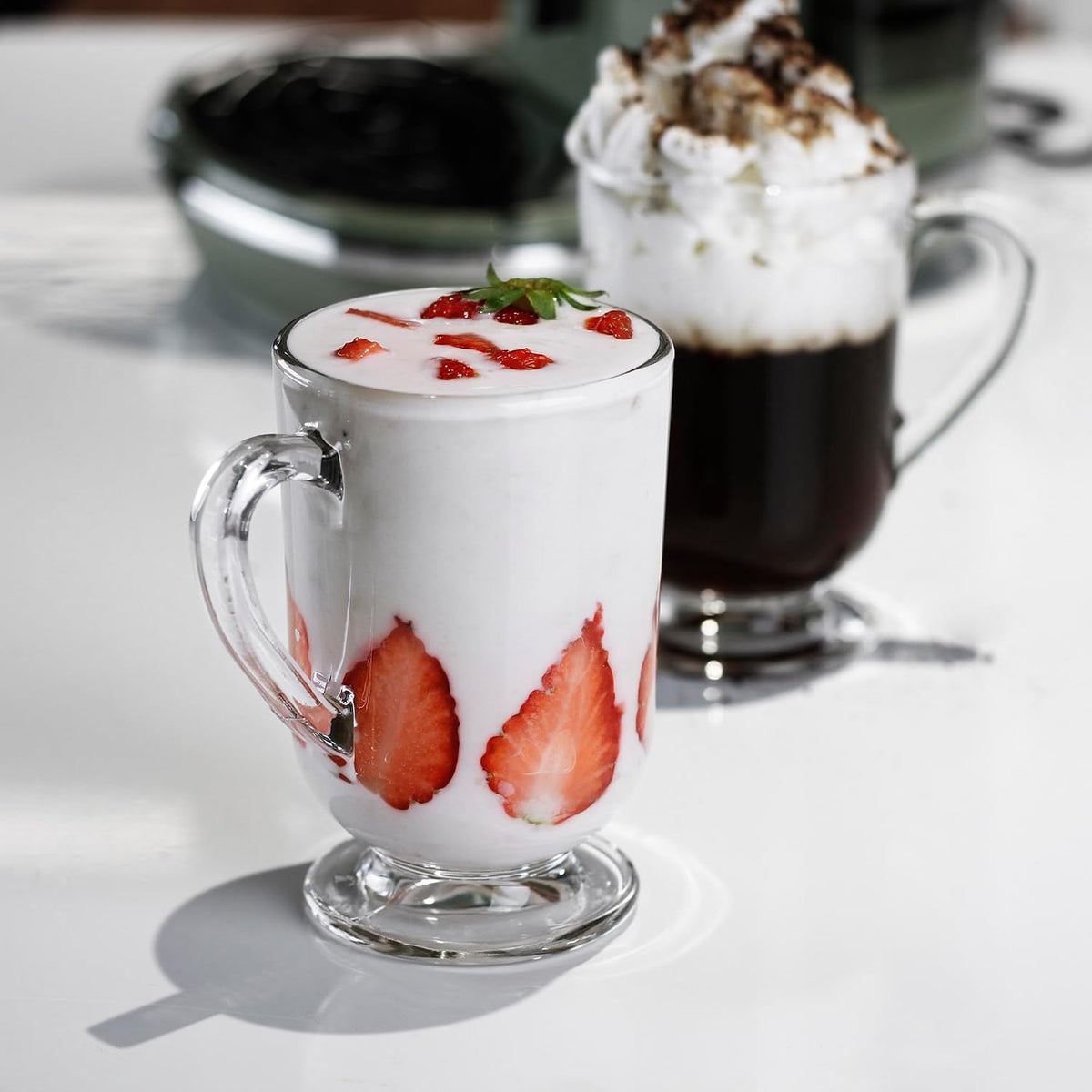 Irish Glass Coffee Mugs,10.5 oz Ice coffee cups,4pc Clear Tea Cups