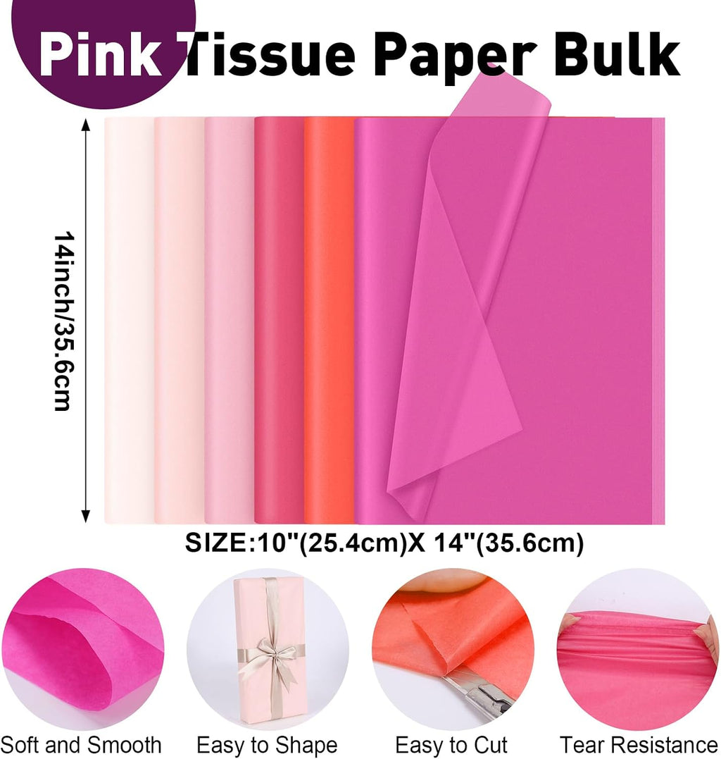 330 Pcs Pink Tissue Paper,6-Color 14"X10" Tissue Paper Bulk