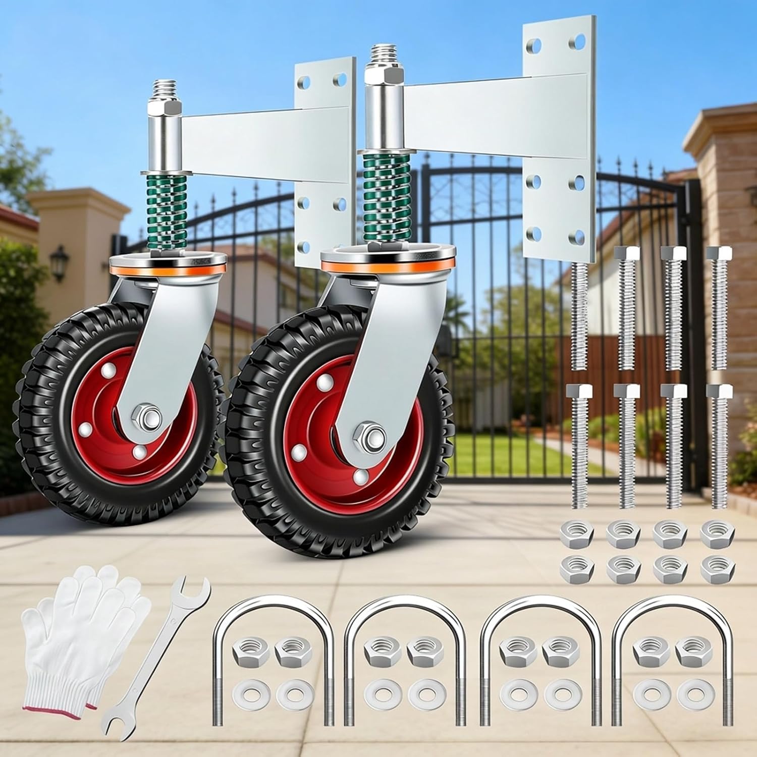 6 Inch Heavy Duty Gate Wheel, 360° Swivel Spring Loaded 600LB Capacity Gate