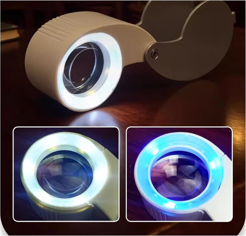 Pocket Jewelry Loupe Magnifier Rechargeable with 6 LED and 3UV Lights, Small Metal Magnifying Glass 25mm Optical Lens
