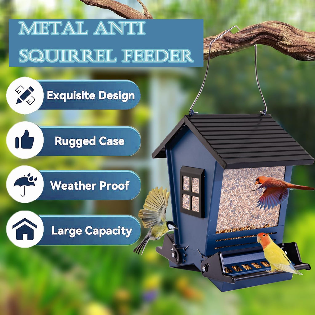 Squirrel Proof Bird Feeders for Outdoors with Weight-Activated, Metal 5LB Large Wild Bird Feeders for Cardinals,Blue