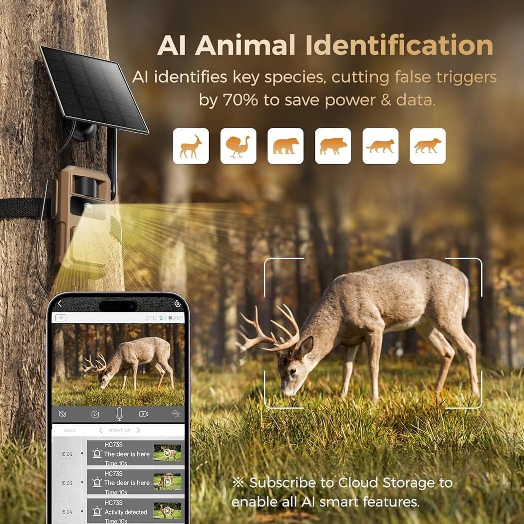 48MP Trail Camera, AI Animal Detection 2K Live Cellular Trail Camera | 4G LTE Built-in-SIM, Real-Time Alert 0.1s
