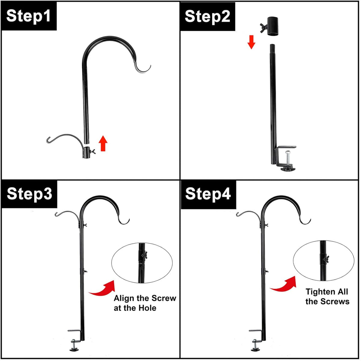Three Span Deck Hook, 37 Inches Deck Bird Feeder Pole, Hanging Baskets Porch Multi-Hook for Deck Kit with Three