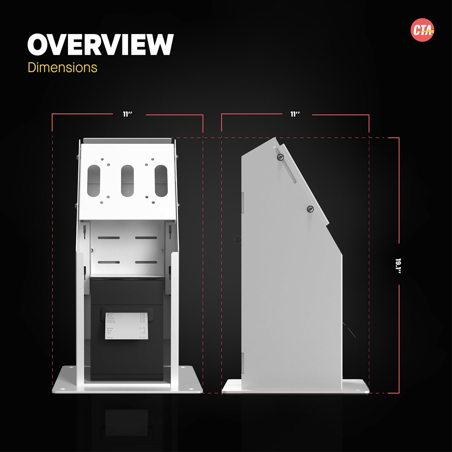 Self Service Kiosk POS Stand - CTA POS Kiosk with CPU & Printer Compartments for Digital Signage Displays TV's &