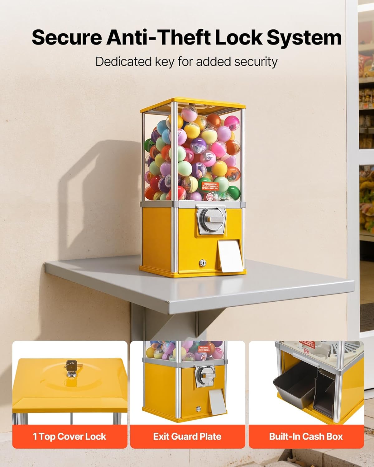 Gumball Machine, 21 inch Candy Vending Machine Dispenser, 25-Cent Vending Machines for Shopping Malls, Supermarkets