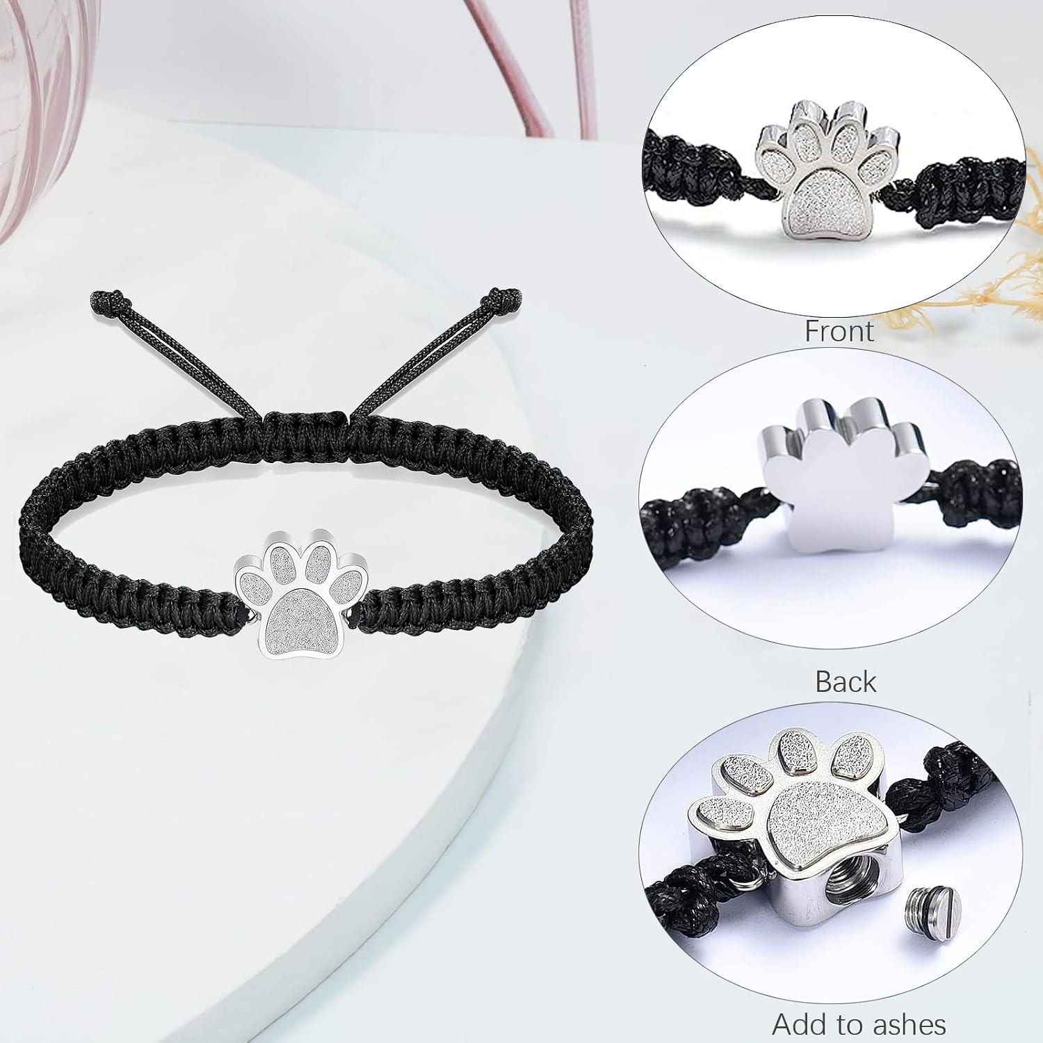 3 Pcs Pet Cremation Jewelry Urn Necklaces Bracelet Keychain for Ashes for Women Men Cat Dog Paw Print Ashes Keepsake