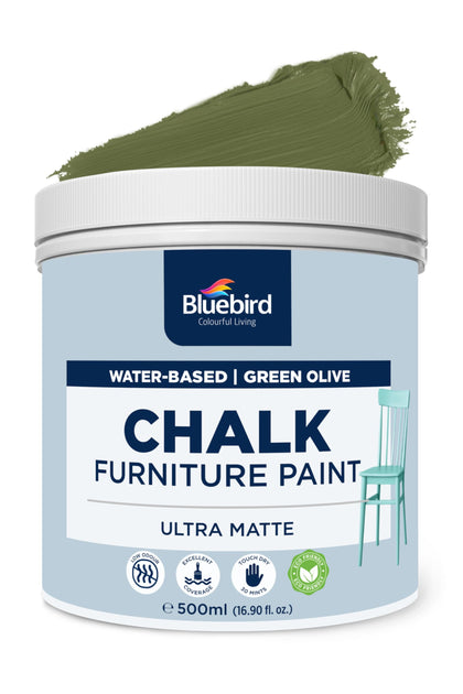 Chalk Furniture Paint - 500 ML / 16.9 fl oz for Furniture, Home Décor, Cabinets, and More (Green Olive)