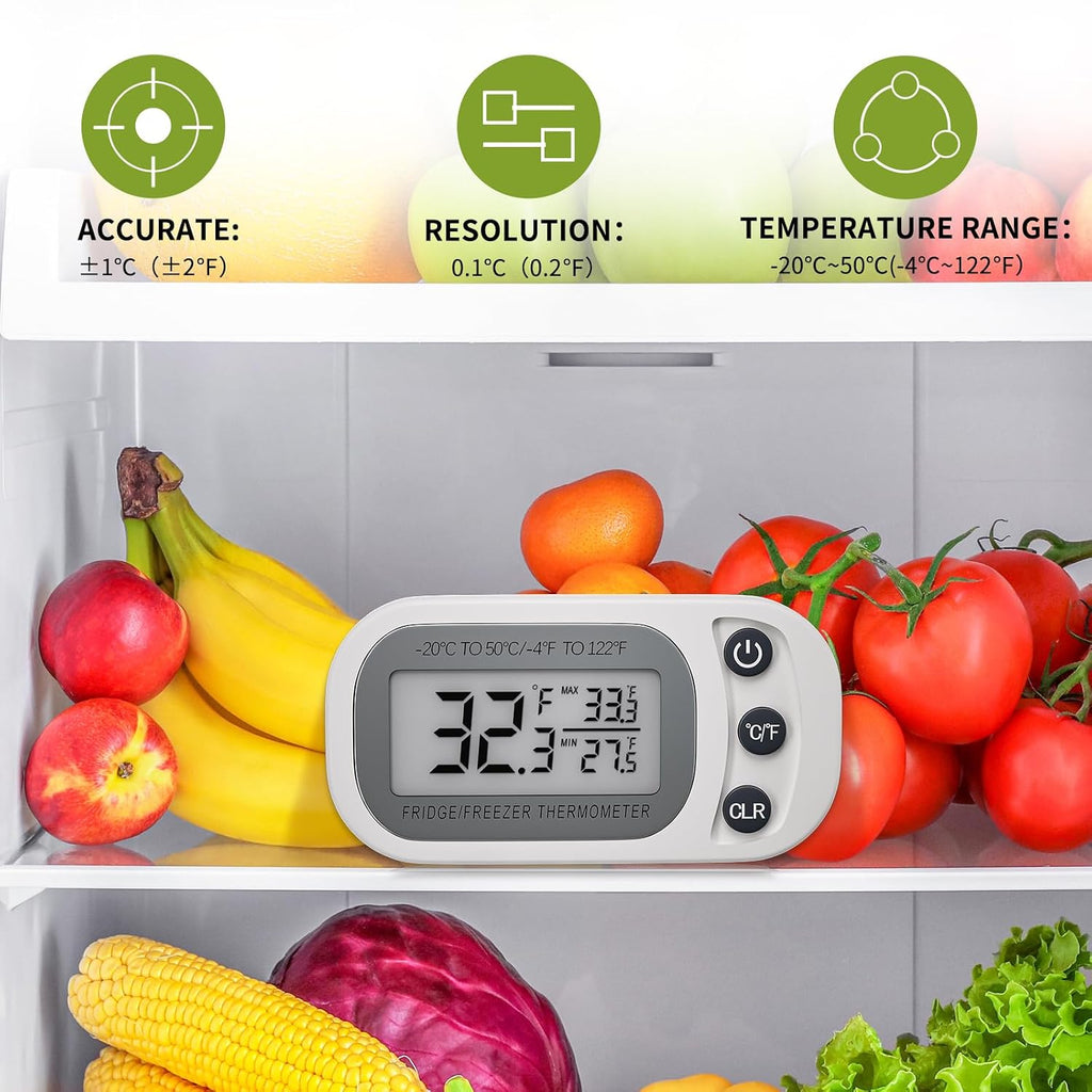 Digital Frigerator Thermometer 2 Pack, Waterproof Fridge and Freezer Thermometer, Fridge Temperature Monitor with