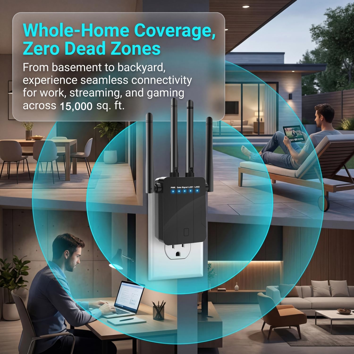 WiFi Extender Signal Booster for Home,1200Mbps 2.4GHz 5GHz Dual Band WiFi Repeater Ethernet Port,WPS Setup,Mesh