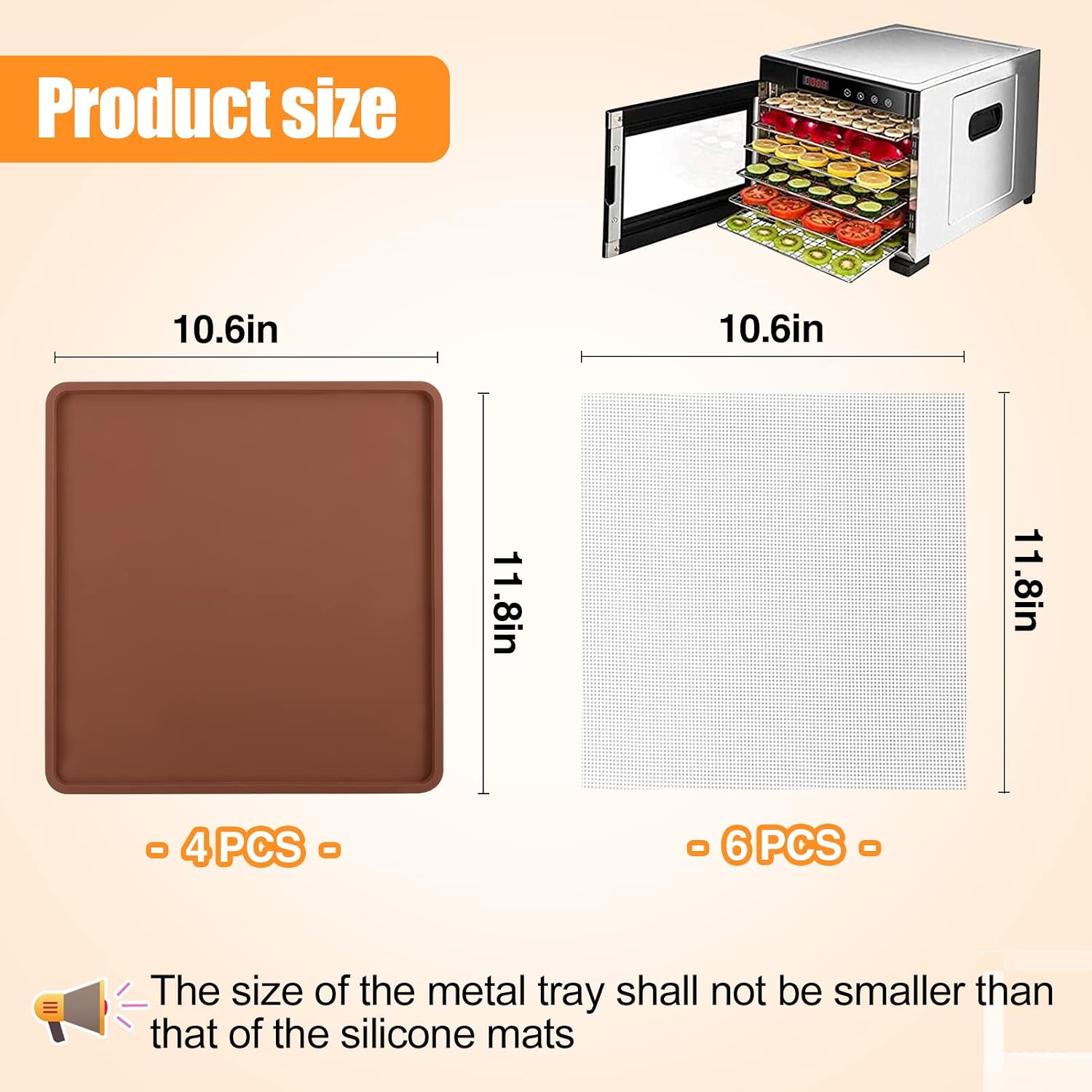 4 Silicone Dehydrator Mats & 6 Mesh Dehydrator Sheets | Reusable Non-stick Tray Liner with Edge, Compatible with