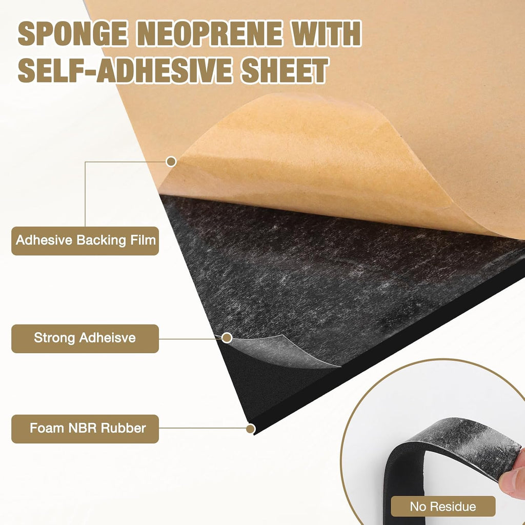 Sponge Neoprene Foam Padding Self Adhesive Foam Sheets, Black