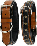 GemForge Duo Leather Dog Collar, Soft Padded, Medium, Brown