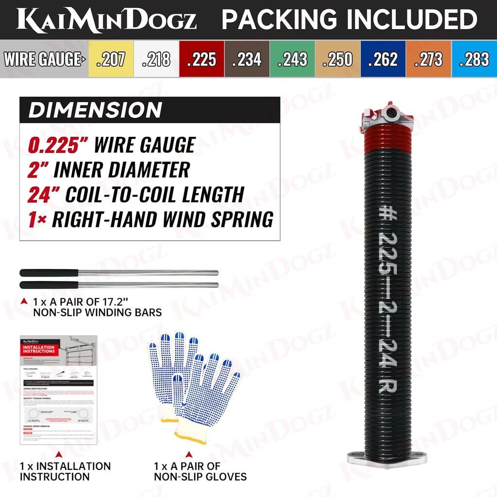 Right Hand Wind (Red Cone) 2" Garage Door Torsion Spring with Non-Slip Winding Bars & Gloves, Electrophoresis Black