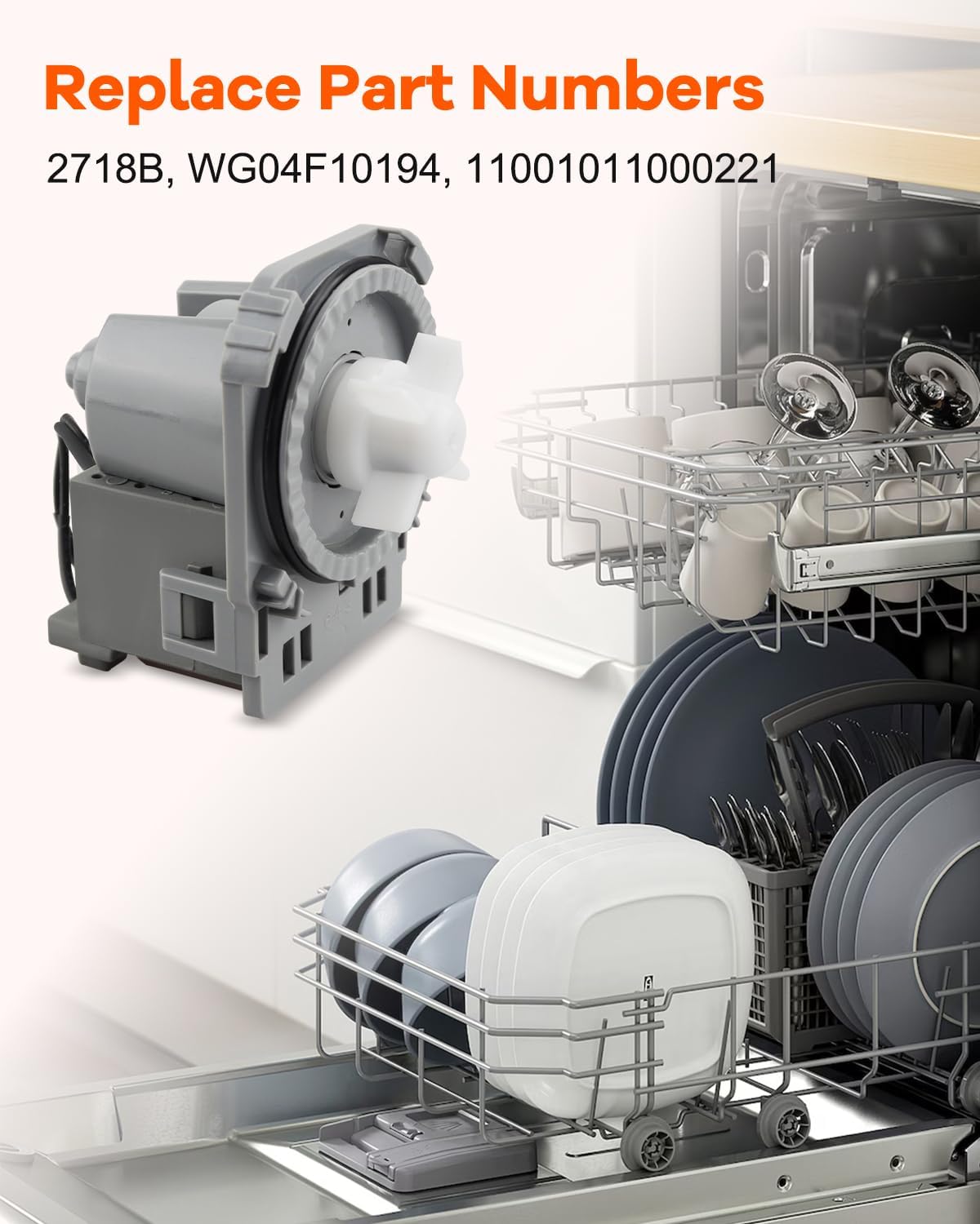 2718B Dishwasher Drain Pump 120V 60Hz Fit for GE Midea TEKA Magic Chef Dishwasher Magic Chef, Replaces WG04F10194 11001011000221